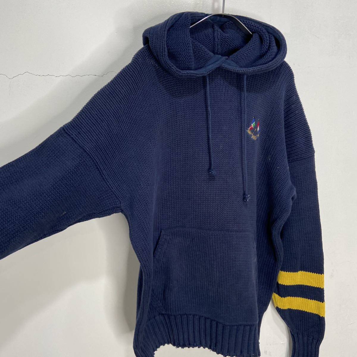 ☆送料無料☆ 90s☆RalphLauren☆コットンニットパーカー☆刺繍ロゴ☆ネイビー☆XL_画像7