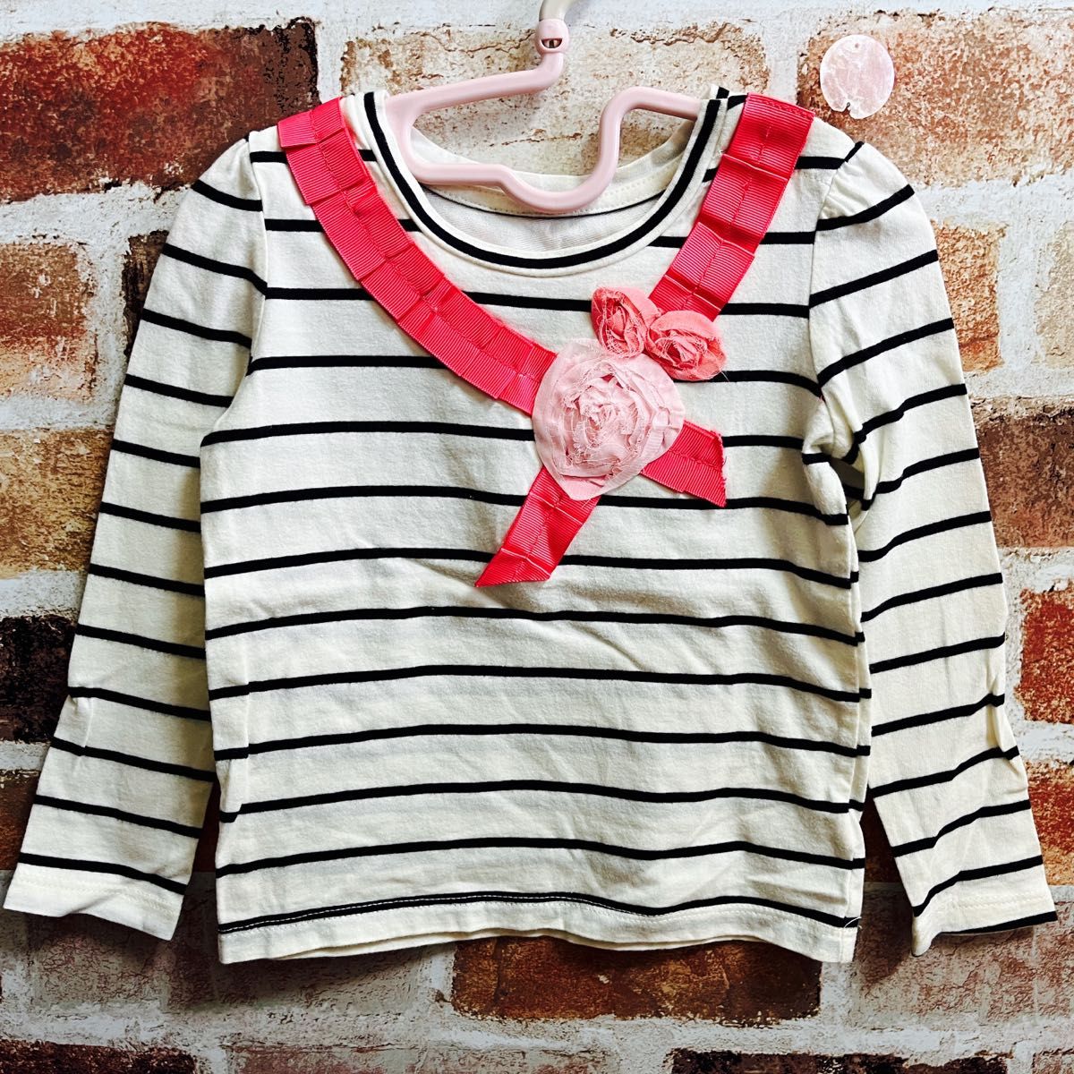 baby Gap★ピンクフラワーボーダー長袖シャツ　90サイズ