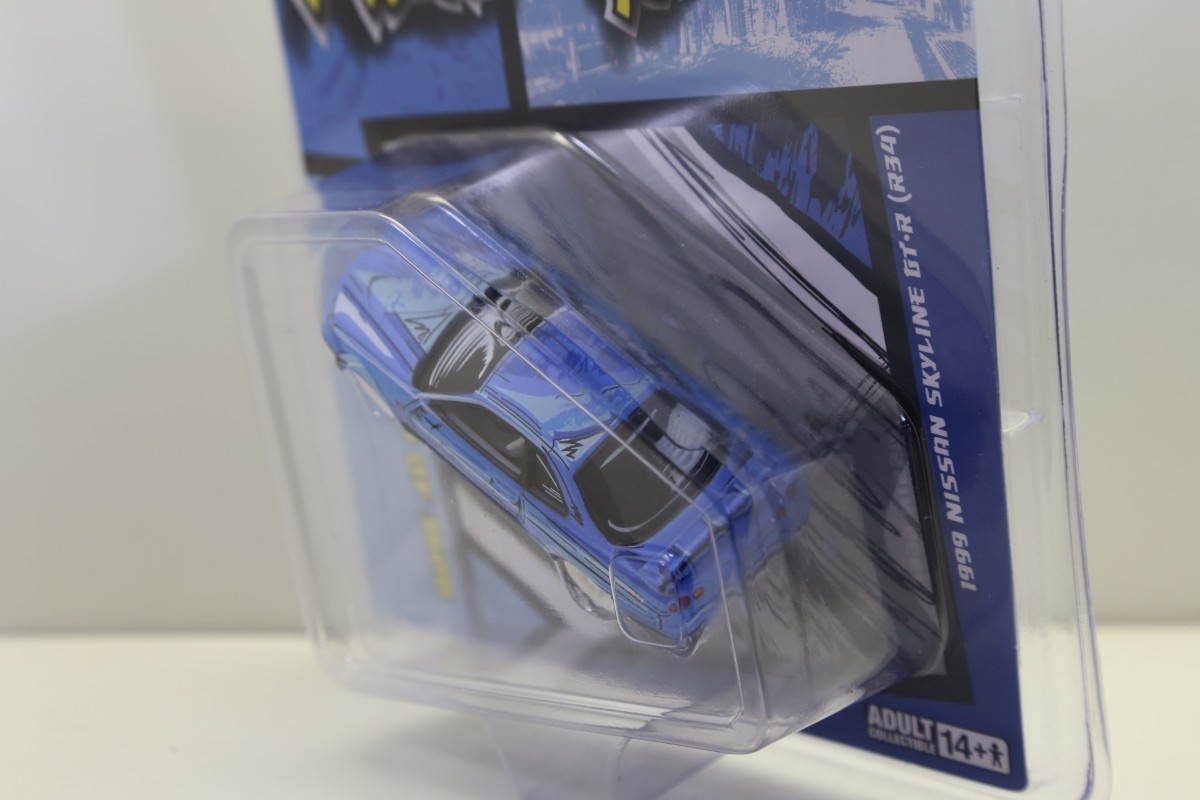 【チェイスカー・シークレット】 Mijo特注 ジョニーライトニング 1/64 1999 日産 スカイライン GT-R R34 ブルー マンガレーシング 510BIH0_画像4