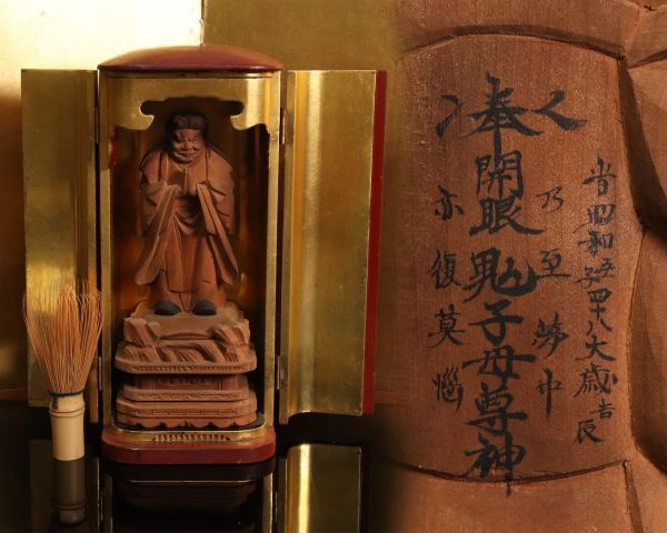 BE256 時代物　木彫　鬼子母尊神像　東洋彫刻　仏教美術　逗子付
