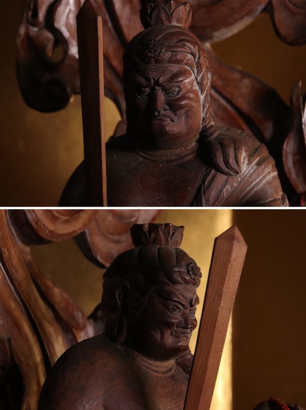 BE328　木彫　不動明王立像　仏教美術　東洋彫刻　魔除け　願掛け　置物　床飾り_画像8