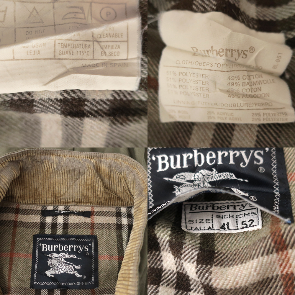 80sスペイン製ビンテージ BURBERRYS バーバリー モッズコート 裏地ノバチェック カーキ52(XL)_画像5