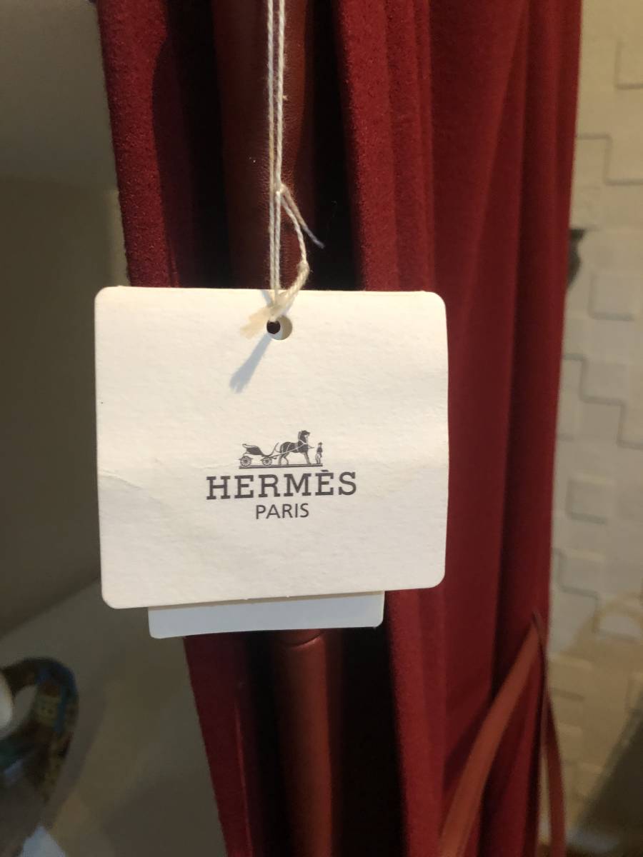  новый товар высшее редкость Hermes HERMES длинное пальто Rome способ One-piece прекрасное качество шерсть кожаный ремень женский красный серия вечеринка для Gaultier период 