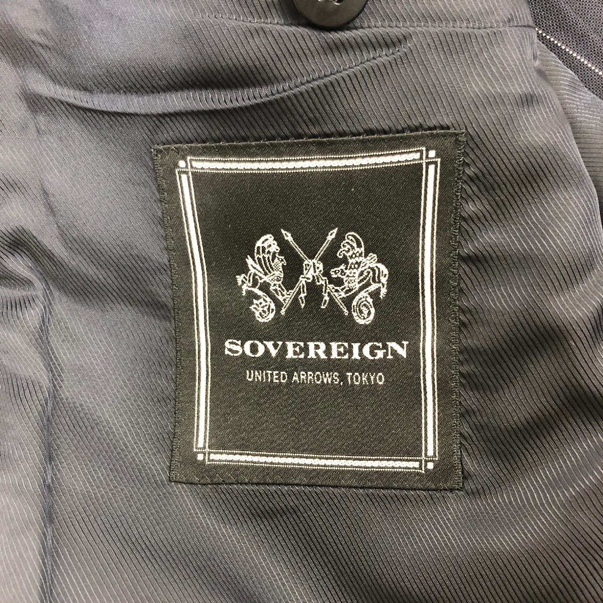 ▲ SOVEREIGNソブリン UNITED ARROWS スーツ ジャケット パンツ 上下 セットアップ ストライプ 3B ウール サイズ48 濃紺 1.05㎏_画像8