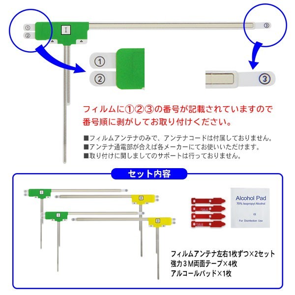 L型フィルムアンテナ+両面テープ付 ナビ載せ替え 地デジ補修 即決価格 汎用/パナソニック CARROZZERIA ALPINE 三菱 CN-H500D　AG11_MO54C_画像3