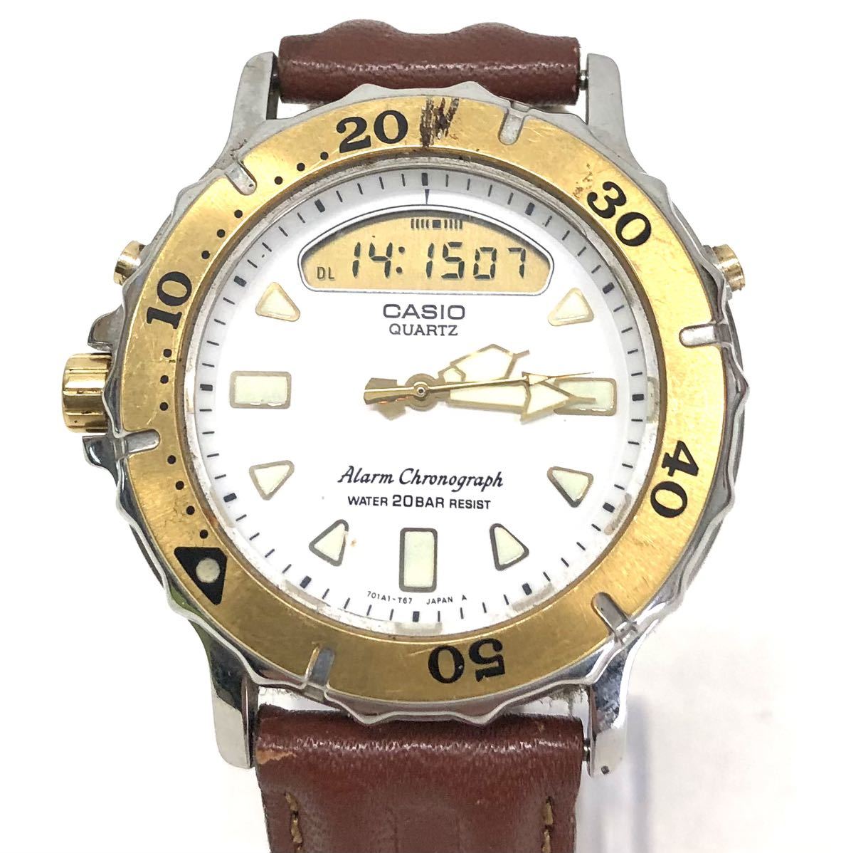 △ CASIO カシオ 364 AD-712 WATER 20 BAR RESIST メンズ 腕時計 QZ ダイバーズウォッチ デジアナ ホワイト文字盤 現状稼働品 1016-1_画像6