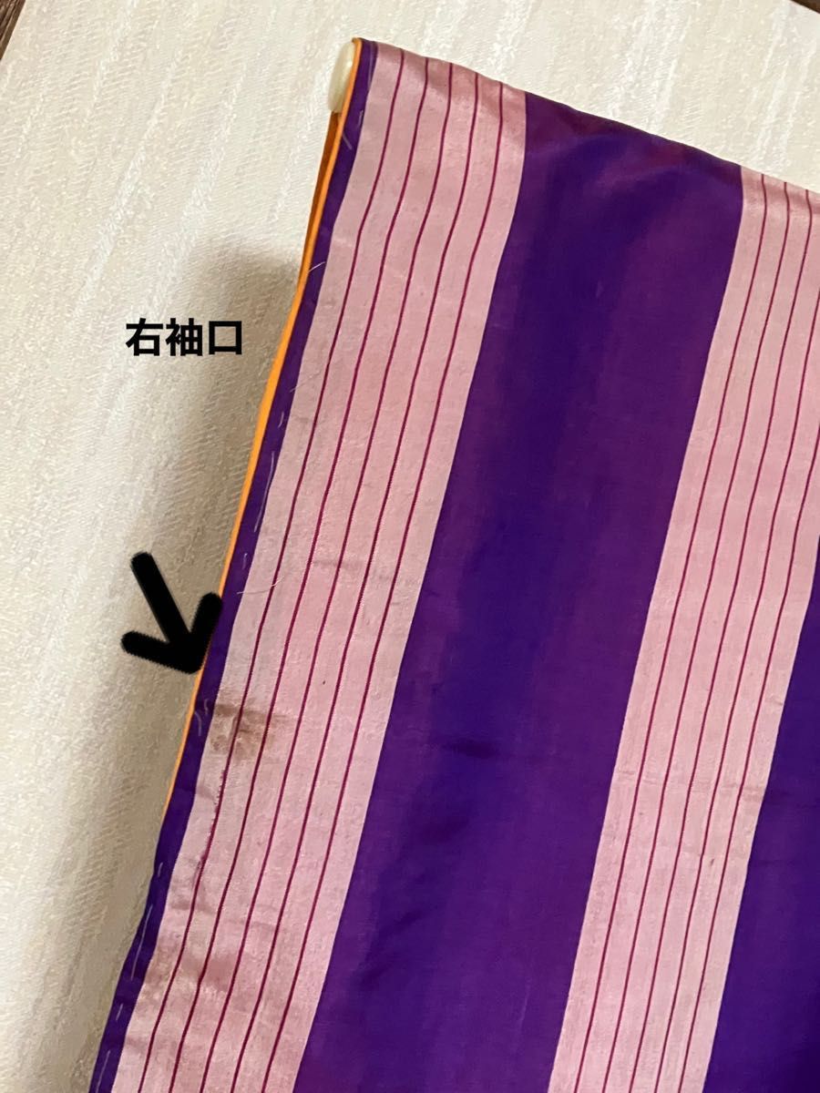 アンティーク正絹着物(紫／縦縞)