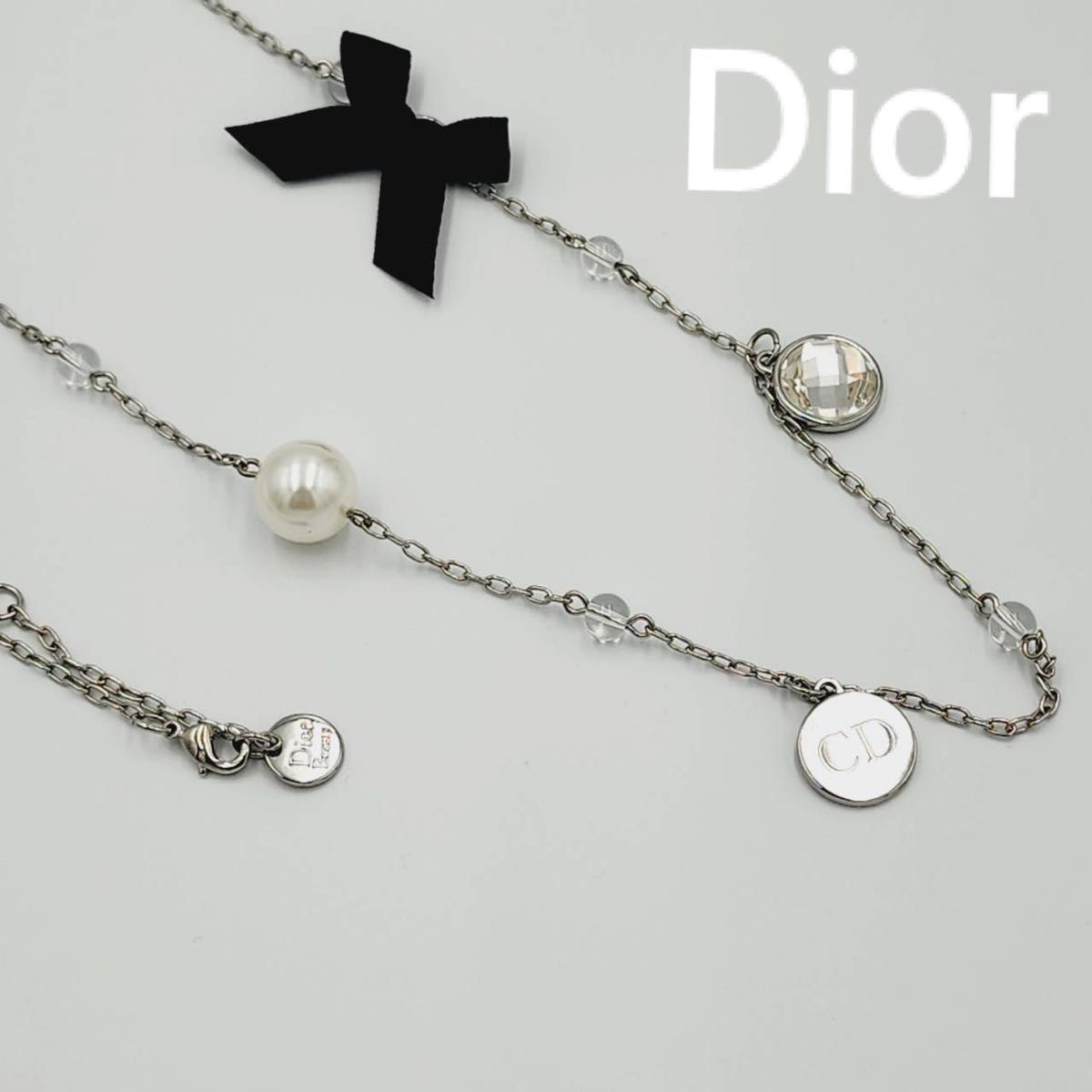 極美品 Dior ロングネックレス リボン プレート パール 星 極美品 Dior ロングネックレス リボン プレート パール 星