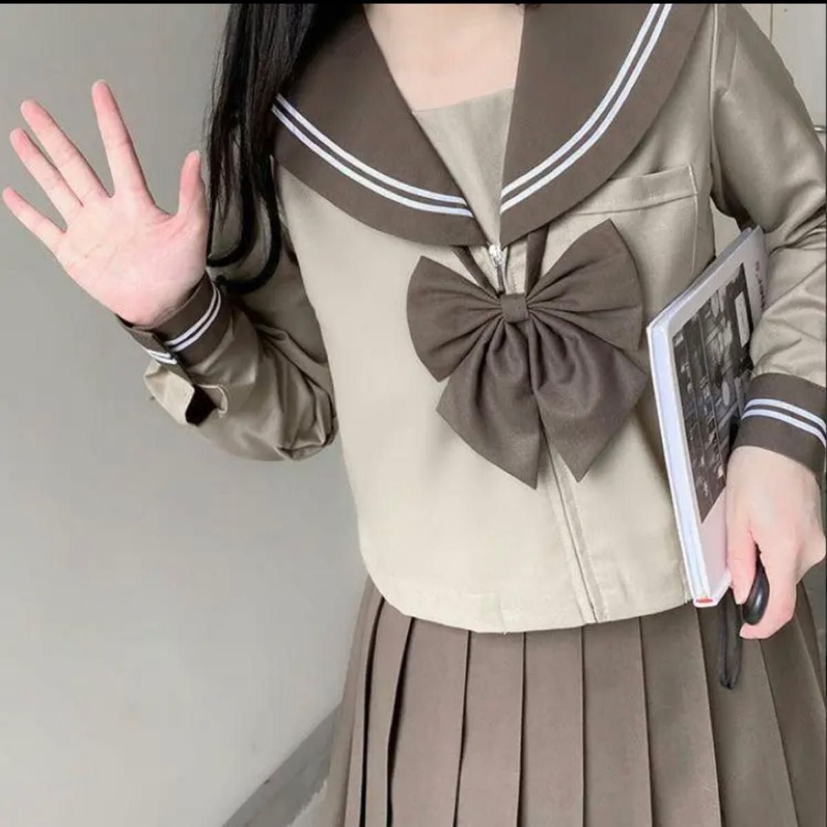 セーラー服 長袖 茶色人気 学生服 前開き プリーツスカート 女子 JK 可愛い 制服セット コスプレ ハロウィン かわいい