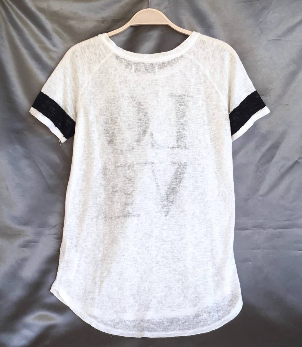 Abercrombie&Fitch A&F アバクロ Tシャツ レディースS ゆったり 白黒 透け感 袖に黒ライン LOVEプリント トップス 半袖 やわらかい E581_画像4