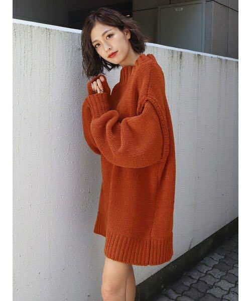 EMODA モールハイネックミニワンピース オレンジ ニット EMODA モールハイネックミニワンピース オレンジ ニット