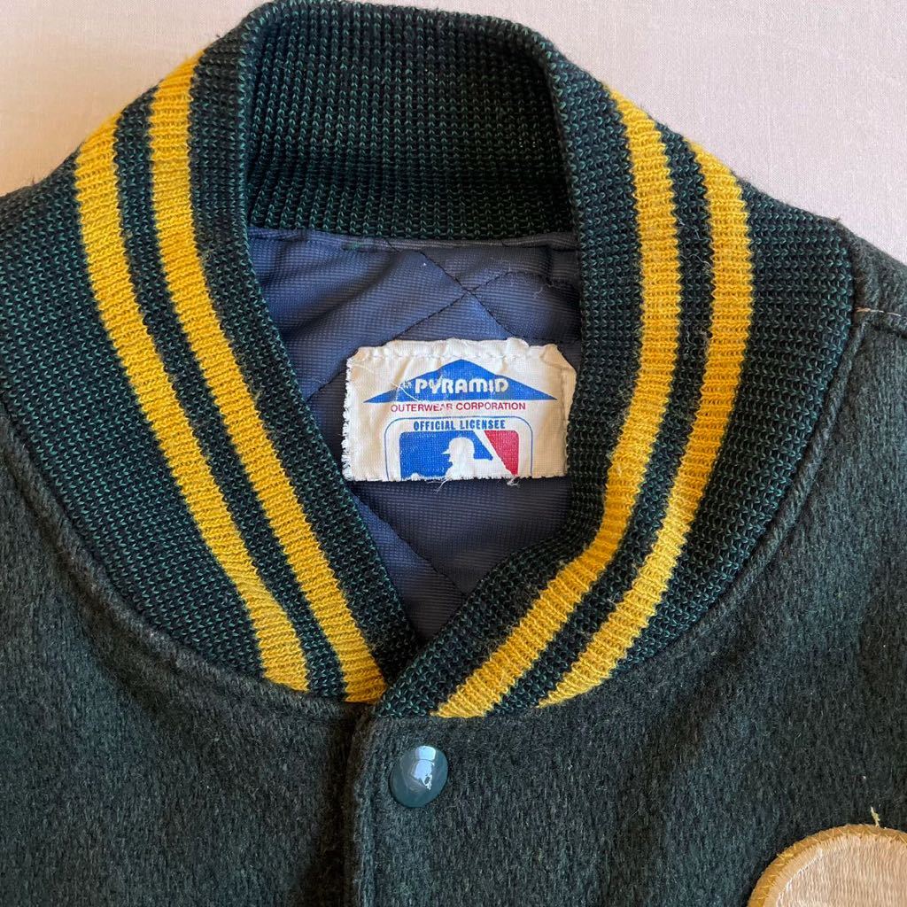 希少! 80s Athletics 袖レザー スタジャン USA製 ビンテージ 希少! 80s Athletics 袖レザー スタジャン USA製 ビンテージ