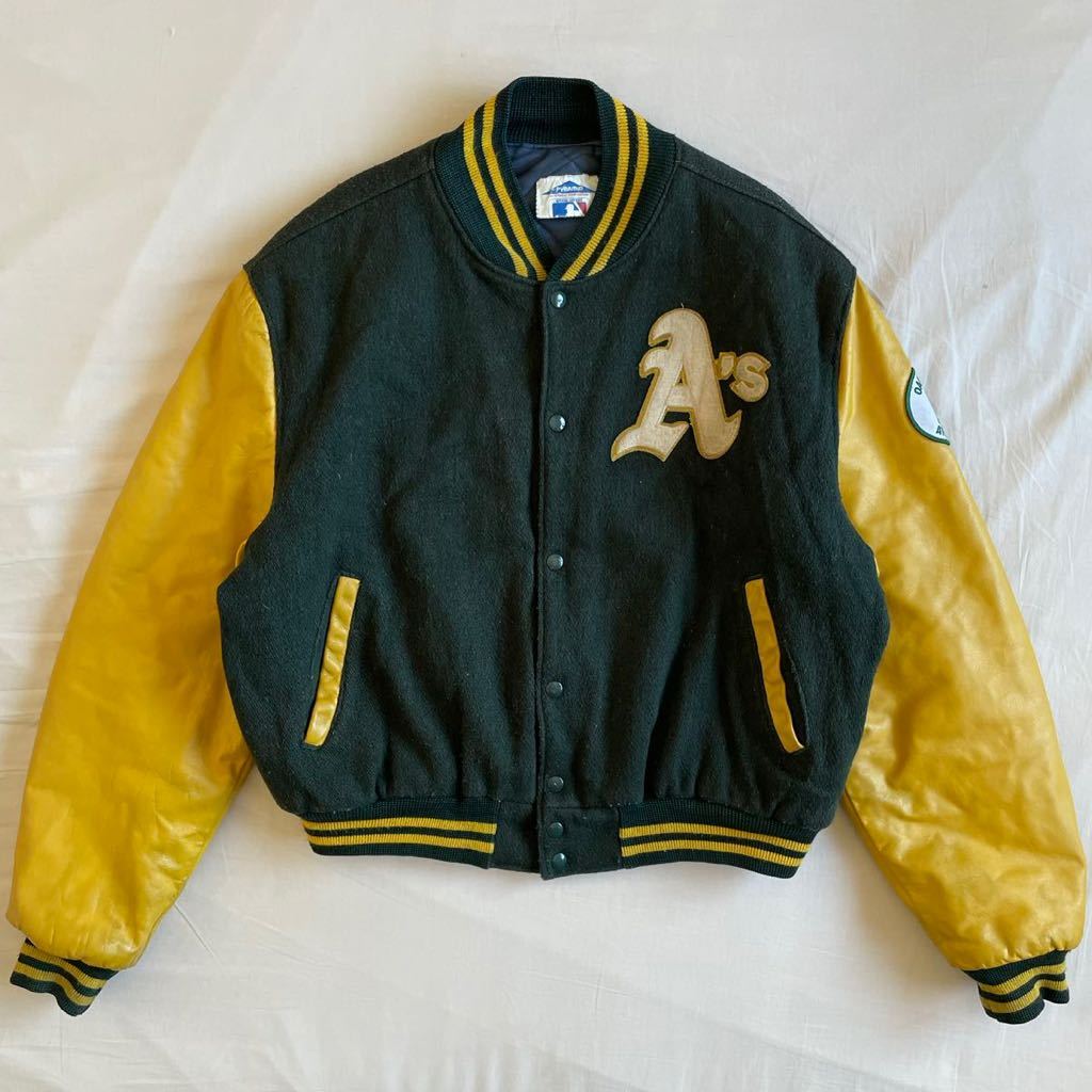 希少! 80s Athletics 袖レザー スタジャン USA製 ビンテージ 希少! 80s Athletics 袖レザー スタジャン USA製 ビンテージ