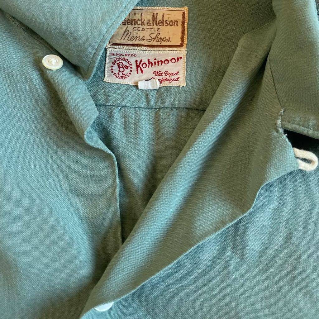 希少! 40s Frederick&Nelson レーヨン オープンカラーシャツ L 長袖 ターコイズグリーン USA製 ビンテージ 50s 60sの画像5