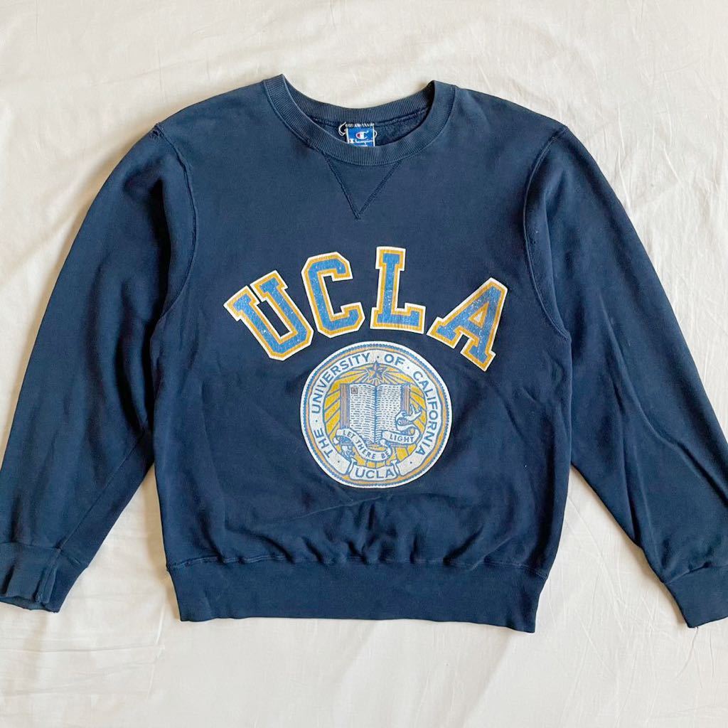 レア! 90s Champion UCLA スウェット USA製 ビンテージ ネイビー 前V チャンピオン カリフォルニア トリコ 刺繍タグ 80s