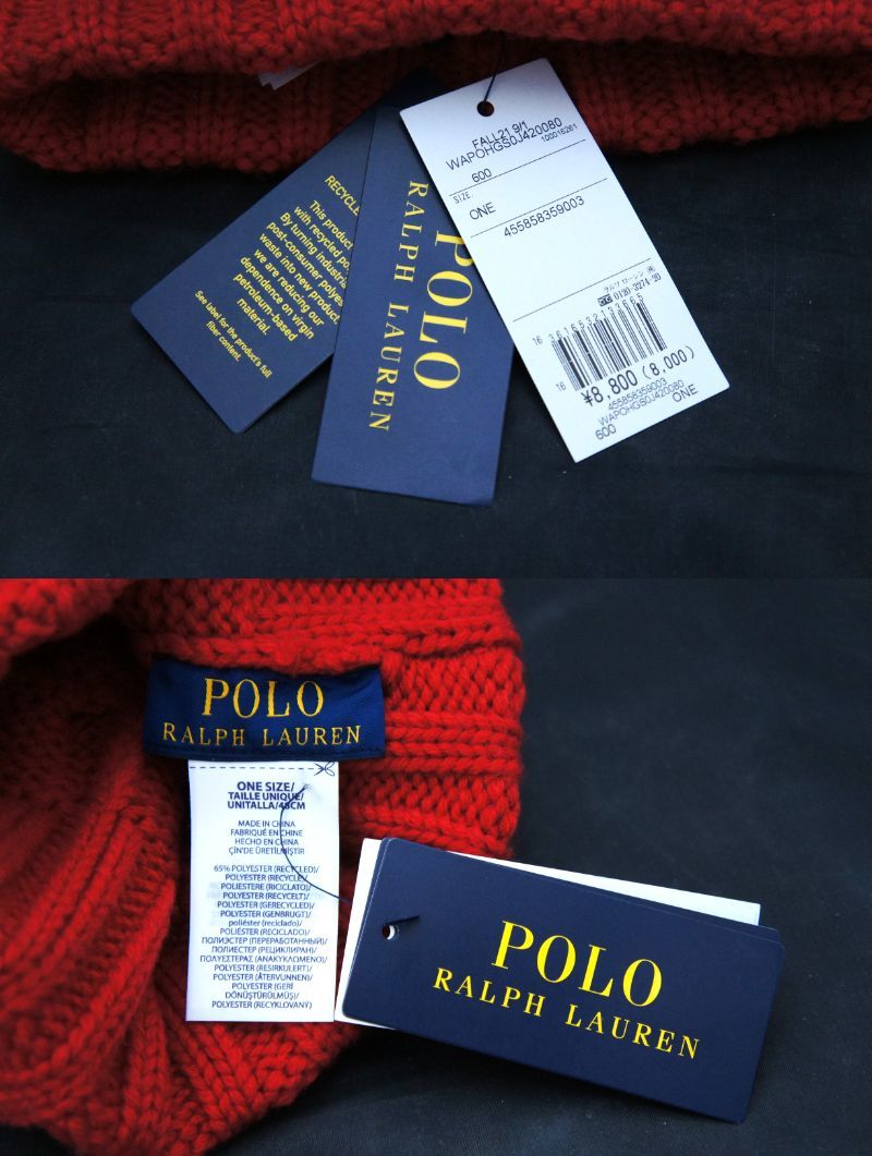 定価8800円【新品】サイズ:ONE SIZE 48cm POLO RALPH LAUREN ポロ ラルフローレン ニットキャップ レッド 国内正規品_画像10