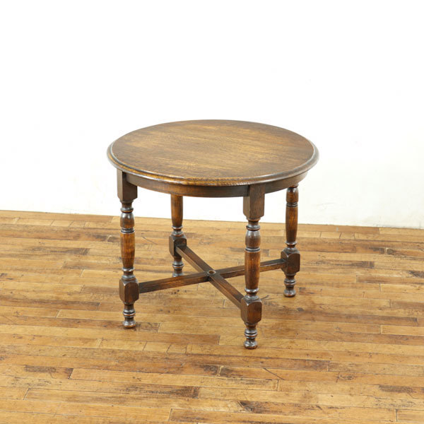 幅60×奥60×高50.5cm　コーヒーテーブル　円形 シンプル　色の濃淡も美しい　ローテーブル　イギリスアンティーク家具　58686