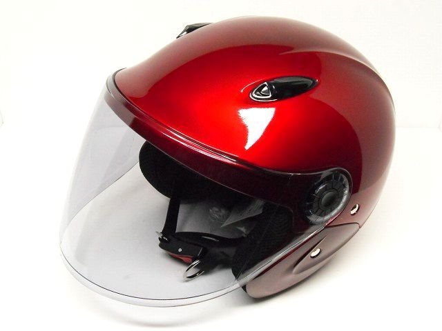 シールド付き ジェットヘルメット レッド 赤 人気のセミジェット 原付 125cc以下のバイクにオススメ_画像4
