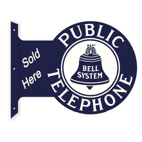 TELEPHONE ラウンド フランジ サイン 看板 メタル ブリキ 垂直 壁面 店舗 アドバタイジング TEL 公衆 電話_画像2