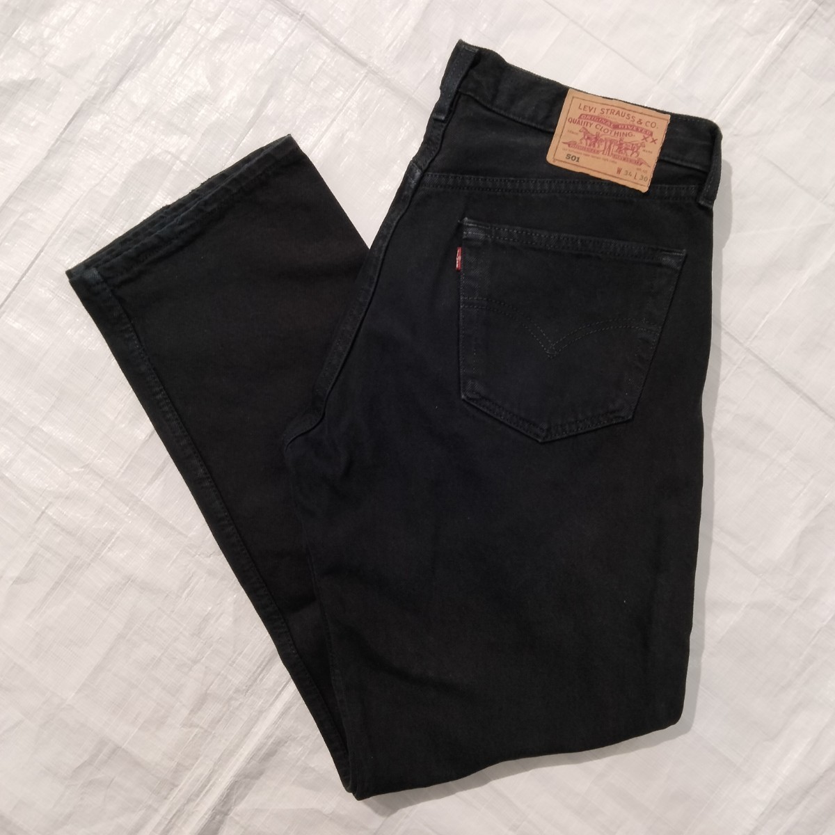 リーバイス 501 0165 Levi's black denim jeans ブラック デニム ジーンズ UK 英国製 34x30 スーパーブラック ジェットブラック 後染 黒 の画像1