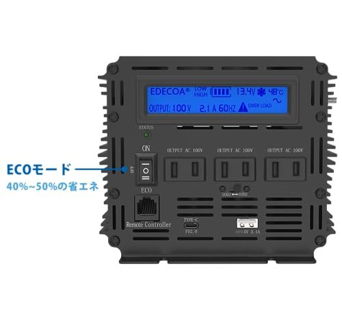 EDECOA 2000w 正弦波 インバーター 12v DC を 100v AC 電力変換器 4000Wピーク50Hz/60Hz、リモート、2x_画像4