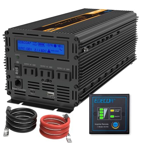 EDECOA 2000w 正弦波 インバーター 12v DC を 100v AC 電力変換器 4000Wピーク50Hz/60Hz、リモート、2x_画像1