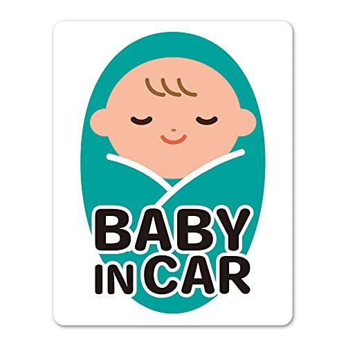 おくるみ フルカラーピクトグラム【BABY IN CAR】赤ちゃん寝顔 車マグネットステッカー_画像1