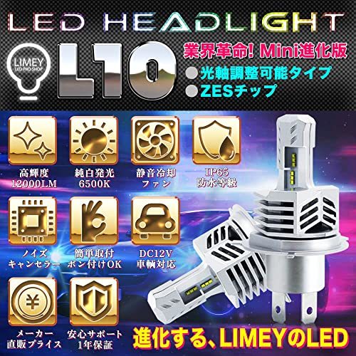 LIMEY H4 H4U LED ヘッドライト Hi/Lo ホワイト 6500K 12000Lm 60W 車検対応 光軸調整 カットライン ファン 車 バイク 12v 2個入_画像2