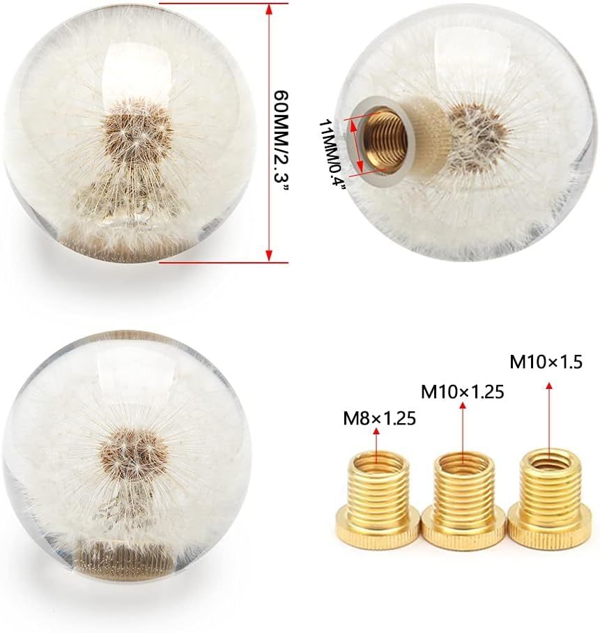 Somusen シフトノブ 水中花 タンポポ 綿毛 ボール型 丸 結晶 手動車用 ギアシフト アダプター付き_画像5