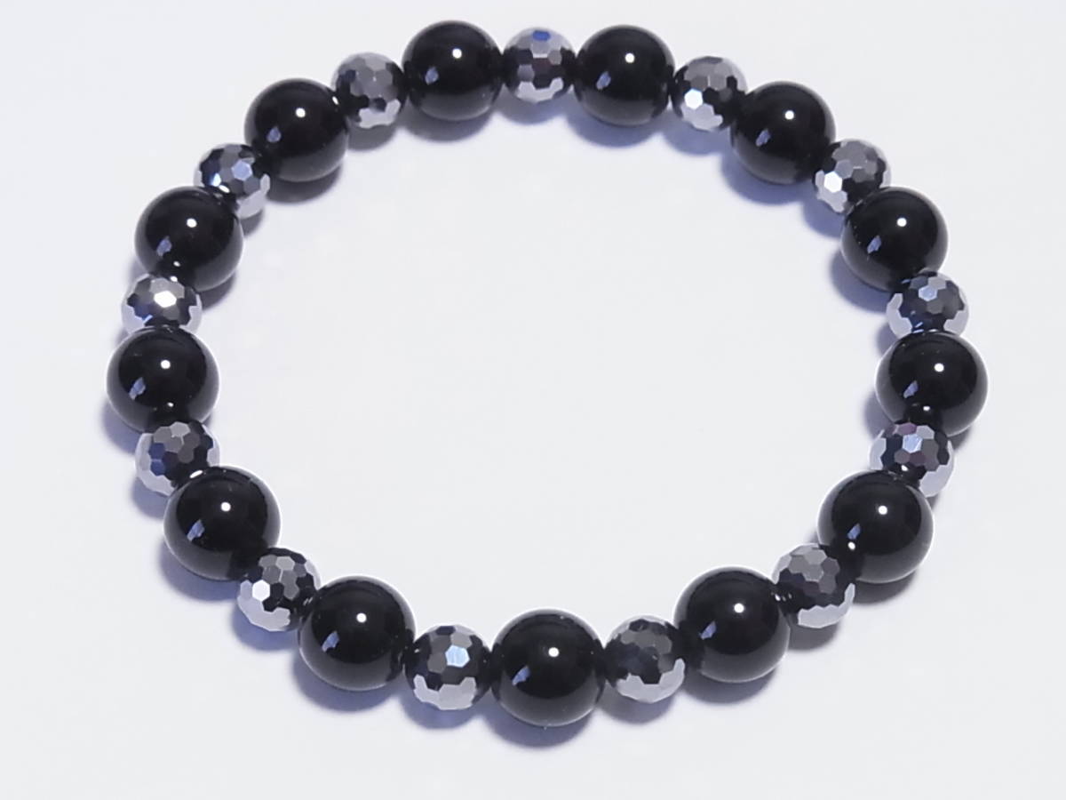  high purity tera hell tsu cut × natural moli on ( black crystal ) stretch * bracele ( flexible )