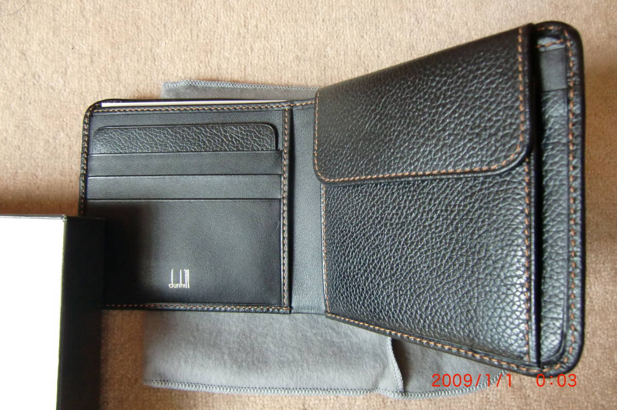 ダンヒル、黒革製2つ折り財布