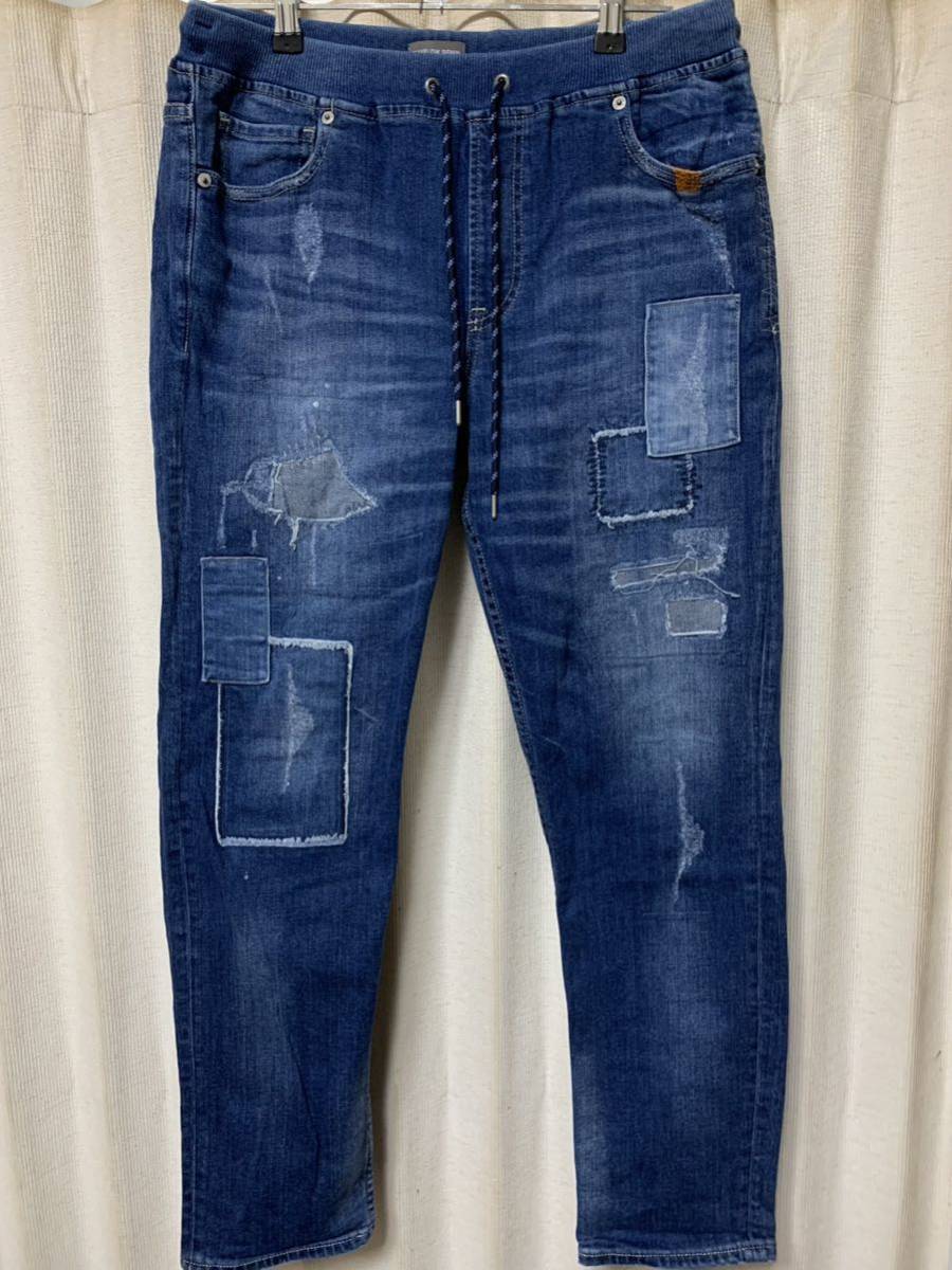 美品 BAYFLOW DENIM 再構築 デニム テーパードイージーパンツ ベイフロー パッチワーク ダメージ加工 インディゴ染め サイズ4_画像1