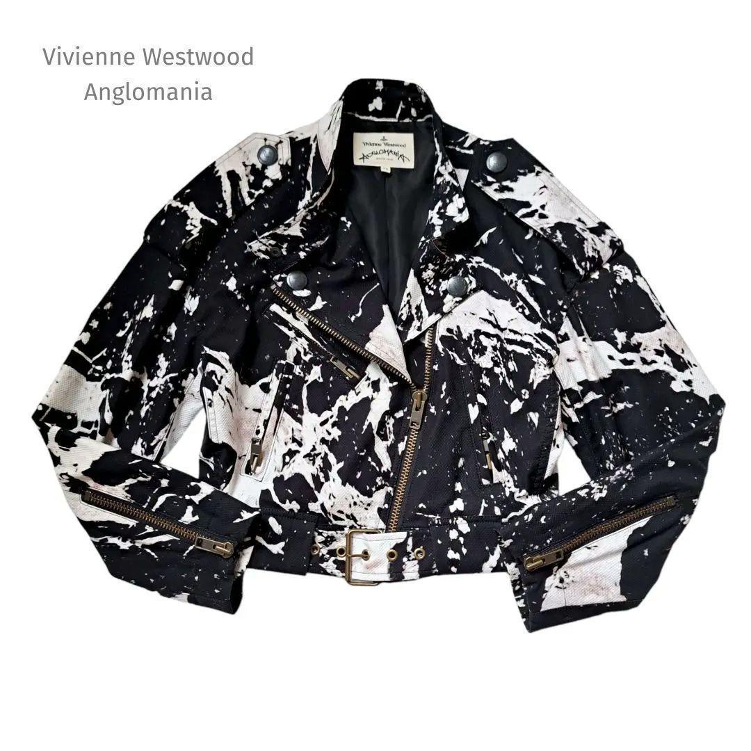 Vivienne Westwood Anglomania ヴィヴィアンウエストウッド アングロマニア ライダースジャケット ブラック ホワイト  アウター 総柄 M