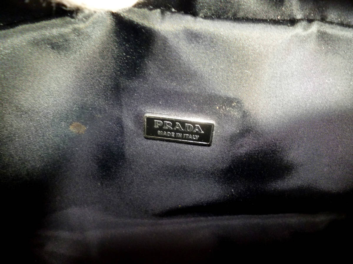  beautiful goods * Prada *PRADA* triangle Logo plate *W Zip * pouch * Second * clutch bag * nylon × leather * black 