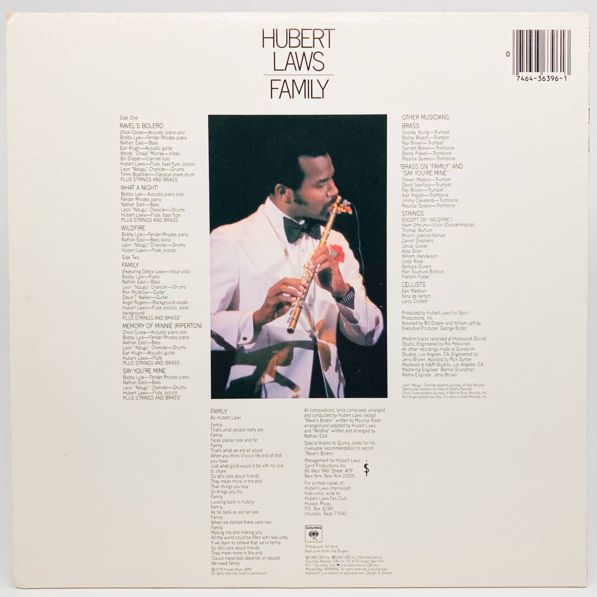 [LP] '80米Orig / Hubert Laws / Family / Columbia / JC 36396 / Soul-Jazz_画像2