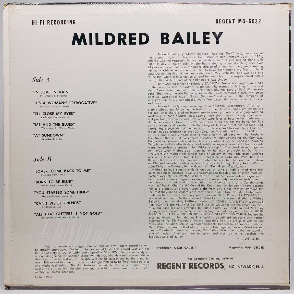 [LP] '57米Orig / Mildred Bailey / Mildred Bailey Sings Me And The Blues / Regent / RMG-6032 / Swing /シュリンク /RVG刻印_画像2