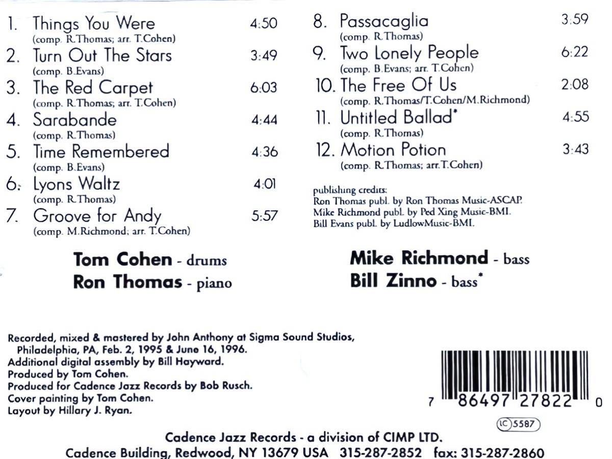 TOM COHEN TRIO／with MIKE RICHMOND & RON THOMAS／CADENCE JAZZ RECORDS CJR 1067／米盤CD／トム・コーエン／中古盤_画像4