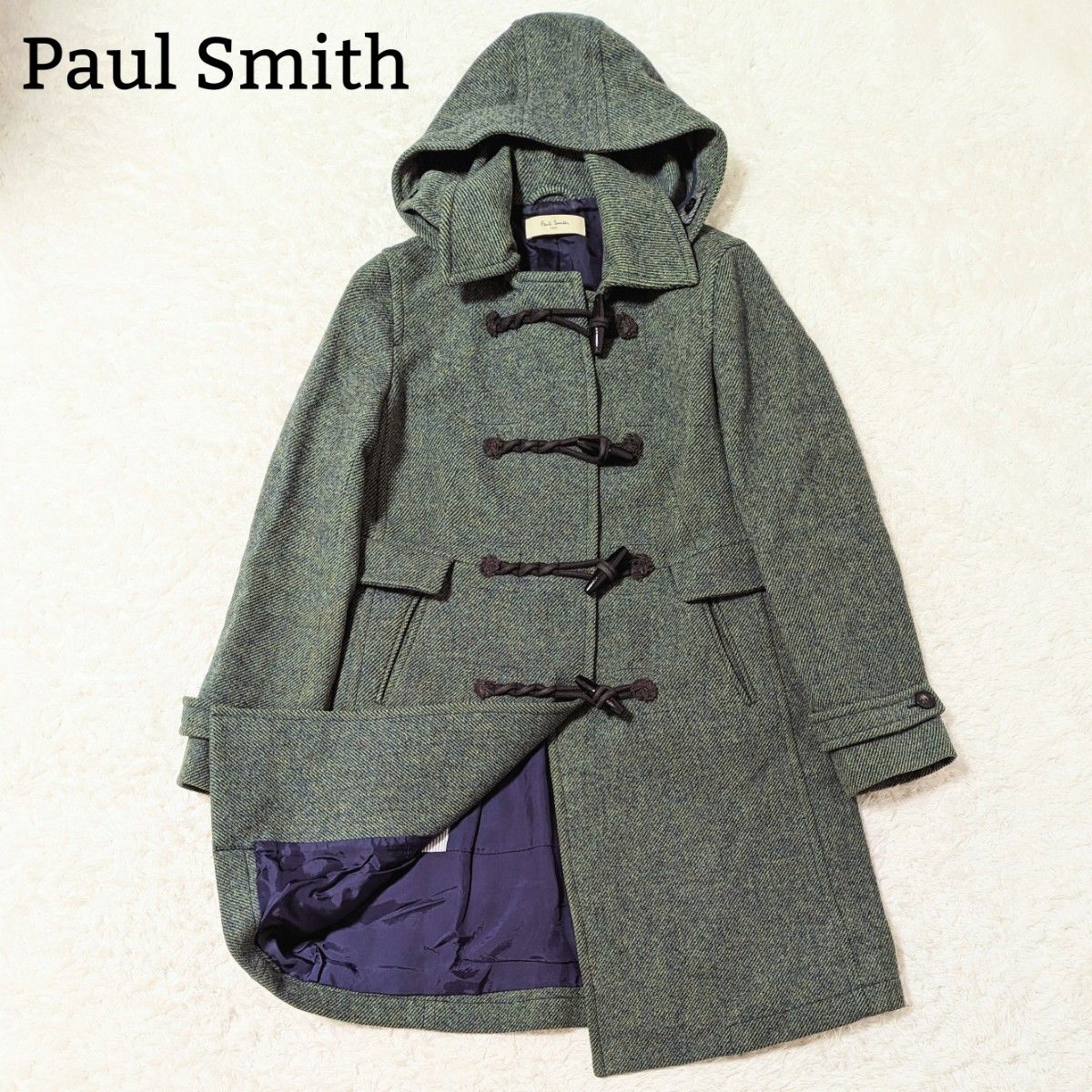ポールスミス 2way ダッフルコート ロングコート フード付 長袖 ウールコート コート アウター 緑 グリーン 40 L 美品