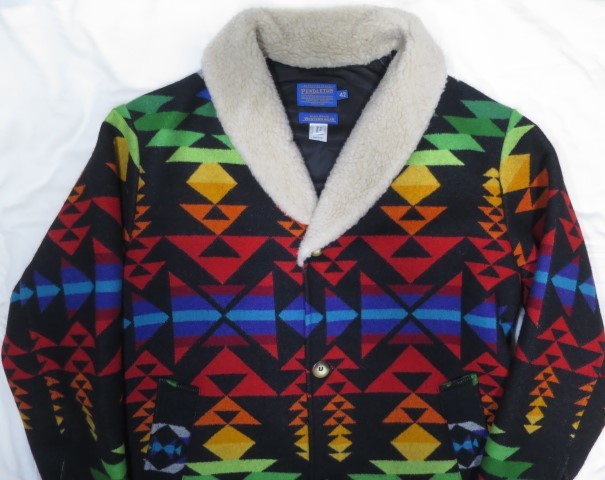 PENDLETON ペンドルトン ネイティブ ブランケット ランチコート 42 XL ブラック USA製 ショールカラー ボア襟 ヘチマ襟 ジャケット_画像2