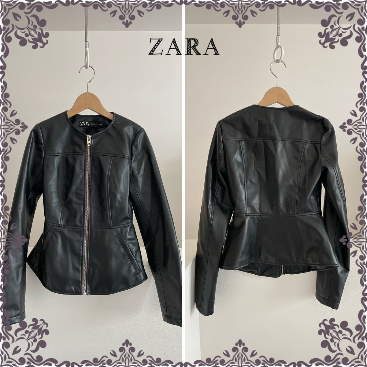 送料無料　大人気　ZARA ザラ フェイクレザー ジャケット ブラック　黒　レディース　XSサイズ　大人可愛い