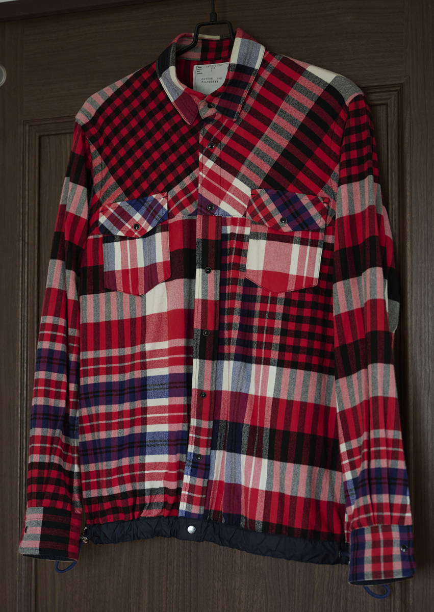 Sacai ドローコードチェックネルウェスタンシャツ 16-01013M RED Sacai ドローコードチェックネルウェスタンシャツ 16-01013M RED