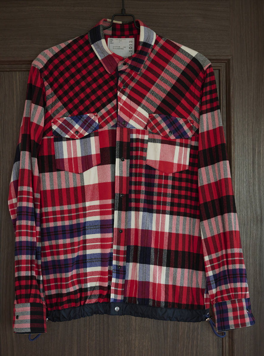 Sacai ドローコードチェックネルウェスタンシャツ 16-01013M RED SIZE 2 サカイ Verbal着用_画像1