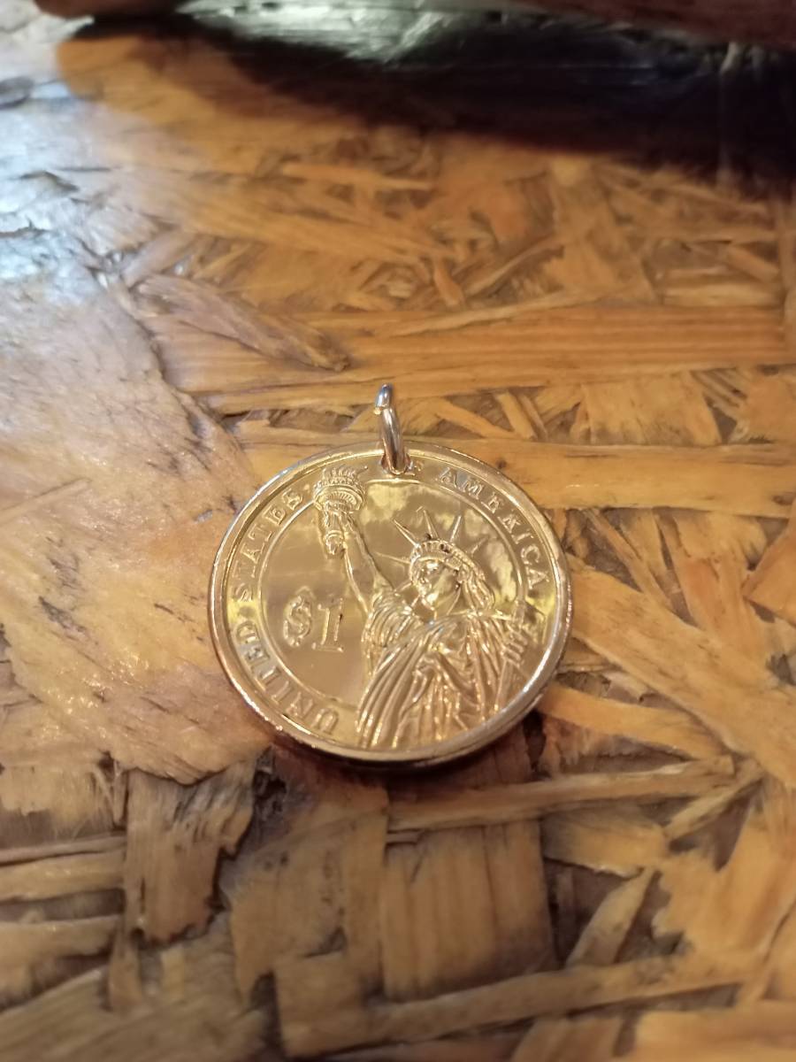アメリカ硬貨,コイン,1ドル,自由の女神,ペンダント,ネックレス,ゴールド色_画像2