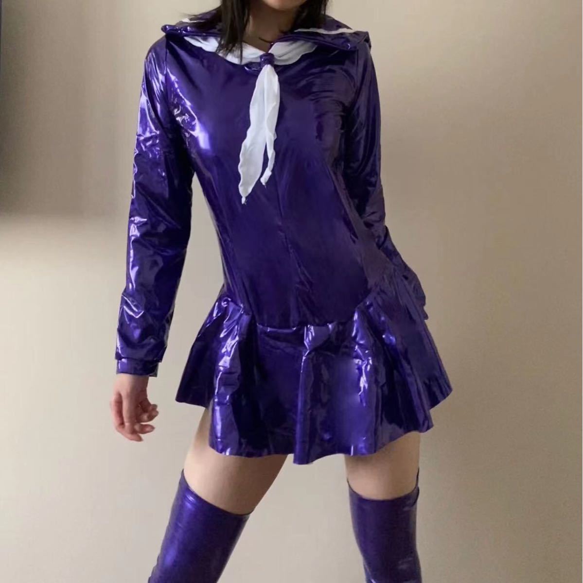 055- パープルー2WAYエナメル長袖セーラーレオタード・コスプレ 055- パープルー2WAYエナメル長袖セーラーレオタード・コスプレ