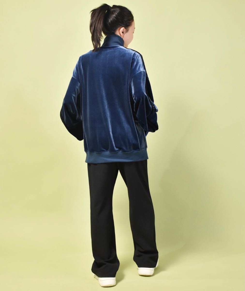 ベロア 袖2ライントラック ジャケット　ブルー　XLサイズ　メンズ レディース