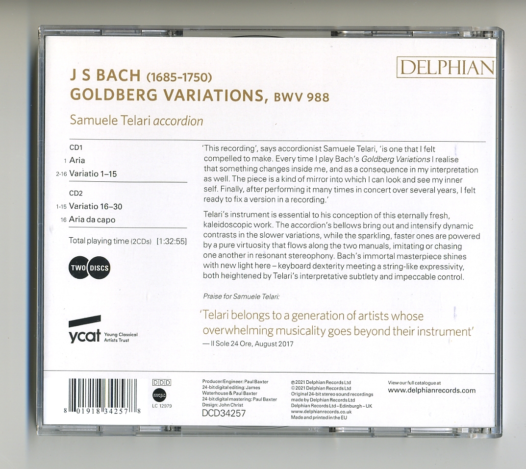 CD★ゴルトベルク変奏曲 サムエーレ・テラーリ バッハ アコーディオン Goldberg Variations Samuele Telari_画像2