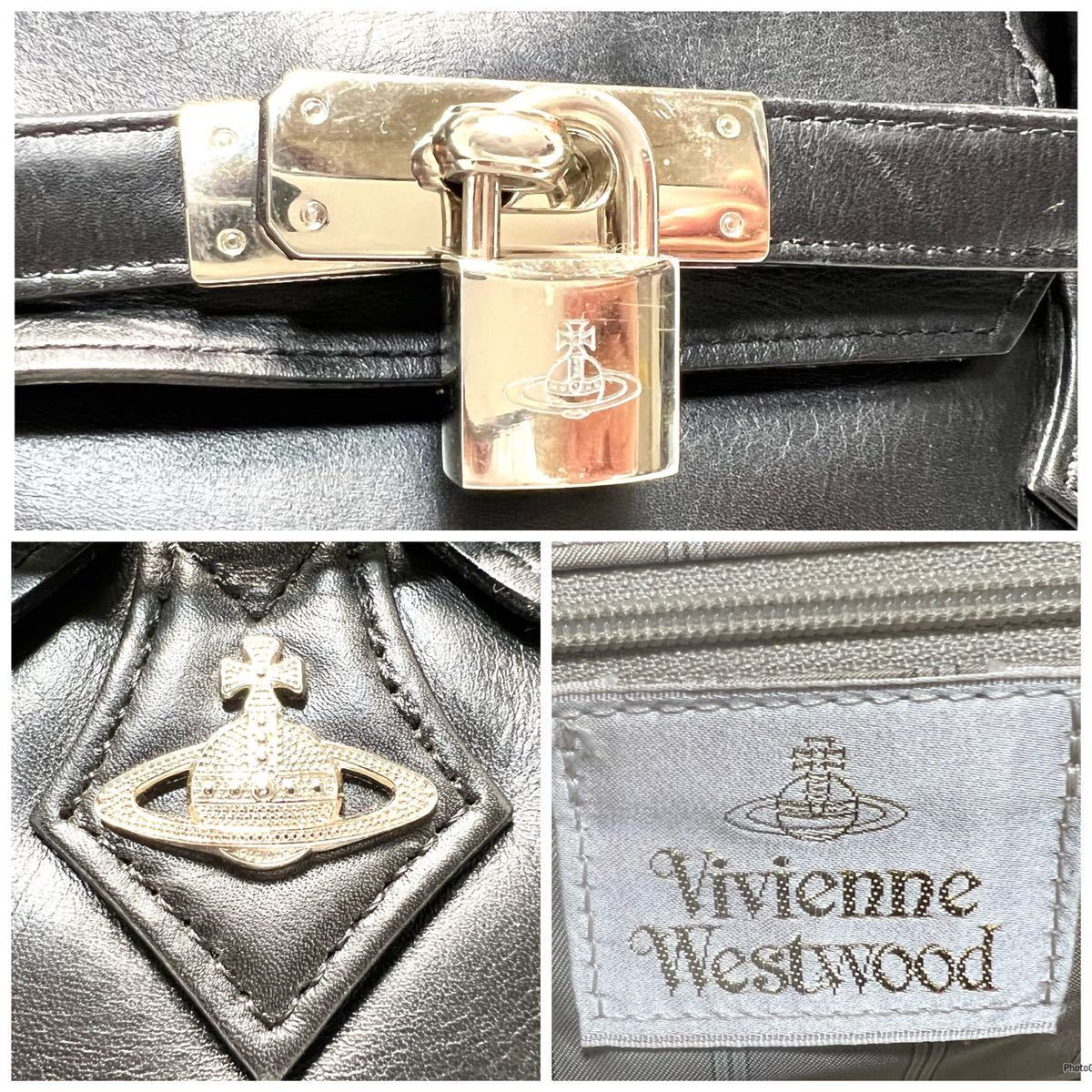 ☆希少品☆ Vivienne Westwood ヴィヴィアンウエストウッド レザー ハンドバッグ カギ・カデナ付_画像3