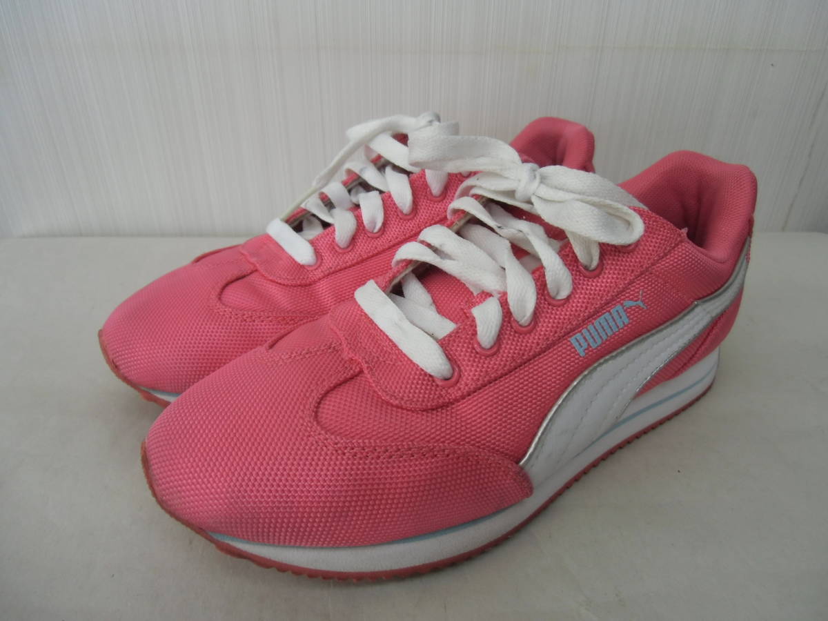  Puma sneakers 22.5cm pink × white puma lady's Junior ⑩