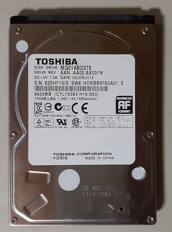 3972 2.5インチ内蔵SATAハードディスク 9.5mm 750GB 東芝 MQ01ABD075 5400rpm 正常 452時間 NEC LaVie 2012年10月モデル Windows8入り_画像1