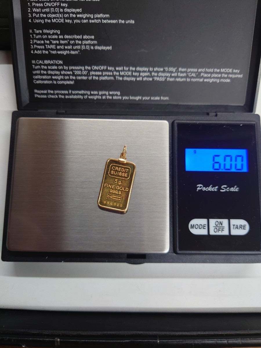 K24インゴット ペンダントトップ クレディ・スイス 5g 純金 999 K24インゴット ペンダントトップ クレディ・スイス 5g 純金 999